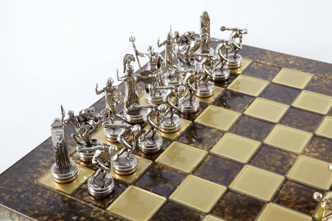 Discus Thrower Chess Set Gold & Silver Chessmen Board 36Cm Manopoulos S7Bro