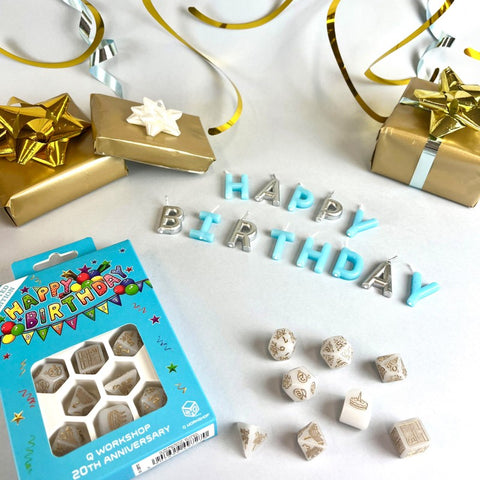 Q-Workshop 20 Years Happy Birthday Dice Set White & Gold Limited Edition S20Y03