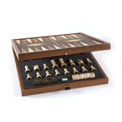 Classic Style 4-in-1 Combo Game Set: Chess, Backgammon, Ludo & Snakes (L size) Manopoulos