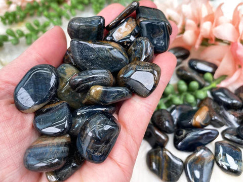 24 Small African Tumble Stones Tigers Eye - Blue Gemstones Ancient Wisdom NEW