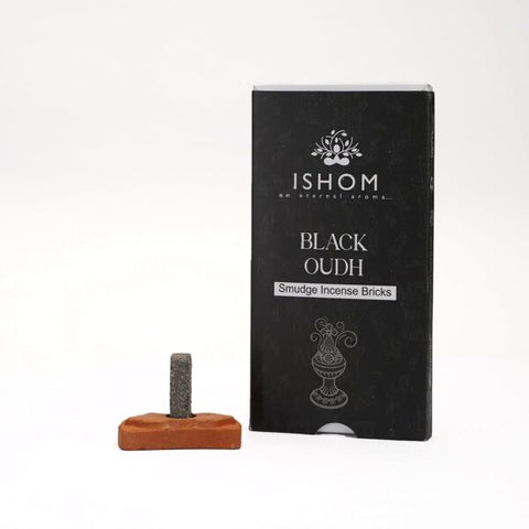 Black Wood Agarwood Smudge Incense Bricks + Terracotta Burner, 15 Pack
