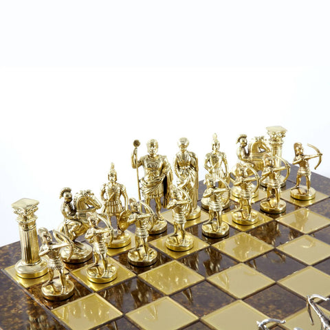 Archers Metal Chess Set Gold & Silver Chessmen Board 44Cm Manopoulos S10Bro
