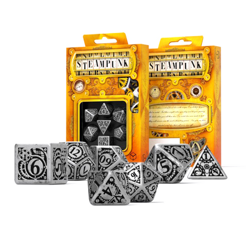 Metal Steampunk Dice Set Rpg Playing Games Q-Workshop Silver Black Metal NEW