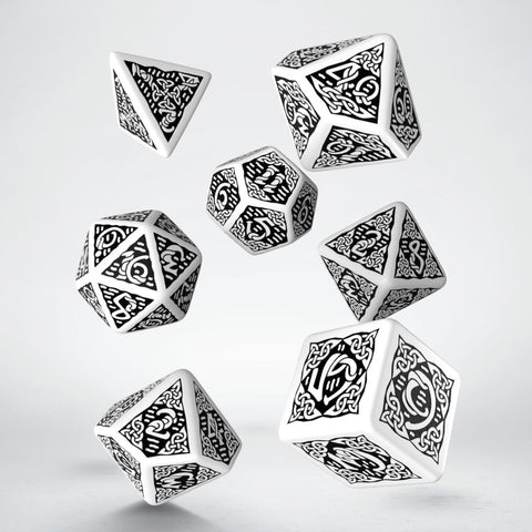 Celtic 3D Revised Dice Set White And Black Rpg Role Playing Games Q-Workshop NEW