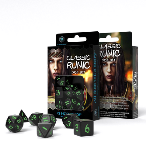 Classic Runic Black And Green Dice Set Story Role Playing Games Q-Workshop NEW