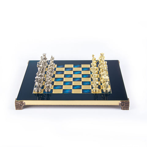 Greek Roman Period Metal Chess Set Gold & Silver Chessmen 28Cm Manopoulos S3Blu