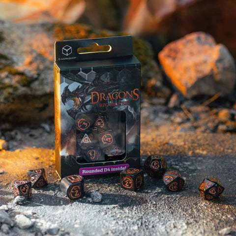 Dragons Rpg Dice Set Black And Copper Role Games Q-Workshop Dnd Modern D4 NEW