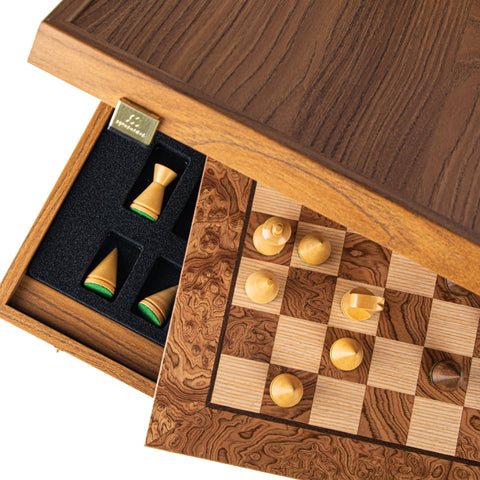 Walnut Burl Chess set 40x40cm with Modern Style Chessmen Manopoulos