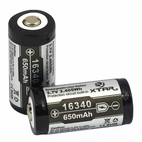 Xtar 16340 Protected Battery Rechargeable 3.7V Li-Ion Lithium 650 Mah NEW