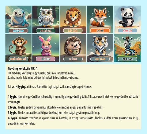 Educational Puzzle Wooden Cards Animals Collection No. 1 (LT) Fantasy Puzzles