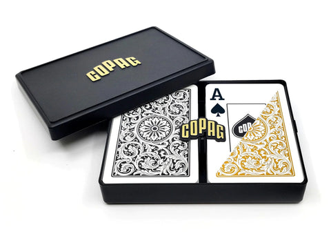 Copag Elite 1546 Plastic Playing Cards Bridge Jumbo In. Black/Gold Double NEW