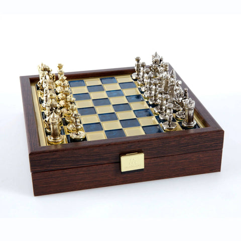 Byzantine Empire Metal Chess Set Gold & Silver Chessmen 20Cm Manopoulos Sk1Blu