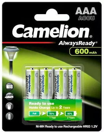 4 Camelion Aaa Rechargeable Batteries Always Ready 600Mah 4Bl Nimh Green NEW