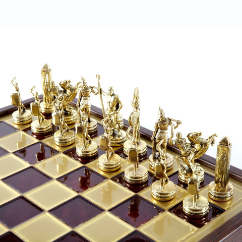 Greek Mythology Metal Chess Set Gold & Silver Chessmen 34cm Manopoulos SK4RED