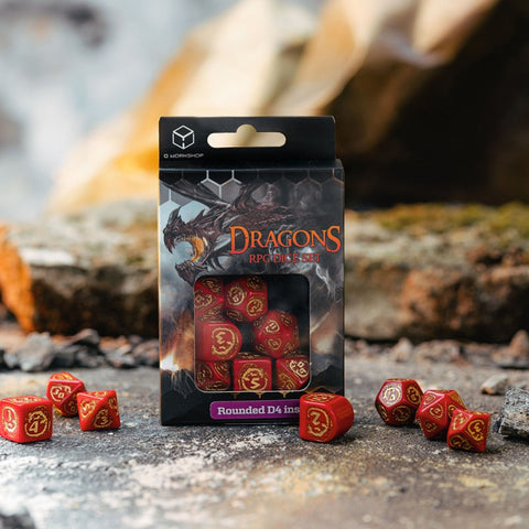 Dragons Rpg Dice Set Red And Gold Role Games Q-Workshop Dnd Modern D4 Roll NEW