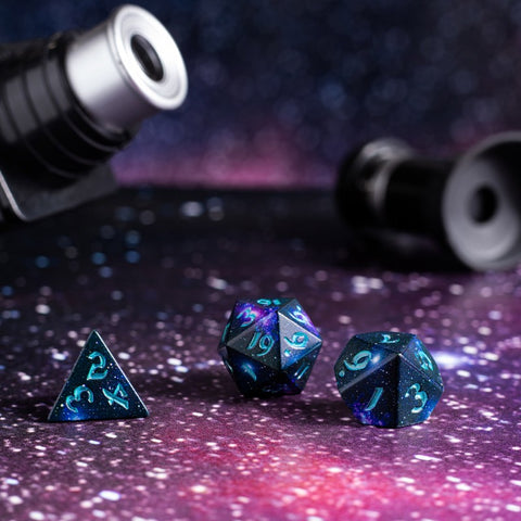 Q-Workshop Stardust Full Art 7-Die Polyhedral DND Dice Set - Nebula Theme