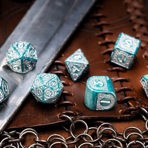 Viking Dice Set Mjolnir Green Silver Roleplaying Games Q-Workshop Dnd Rpg NEW