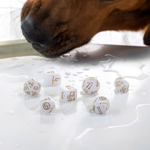 Dogs Dice Set: Charlie Modern D4 Inside Shimmering White Gold Q-Workshop Rdog05