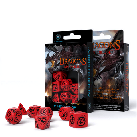 Dragons Rpg Dice Set Red And Black Role Playing Games Q-Workshop Dnd Roll NEW