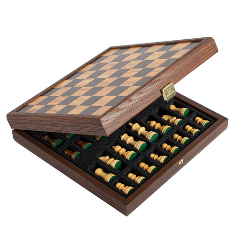 Wood Chess Set Staunton Chessmen Olive Burl/Wenge Board 27Cm Manopoulos Skw4130H