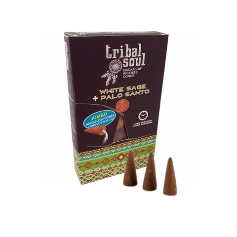White Sage + Palo Santo - Tribal Soul Backflow Incense Cones Hari Darshan