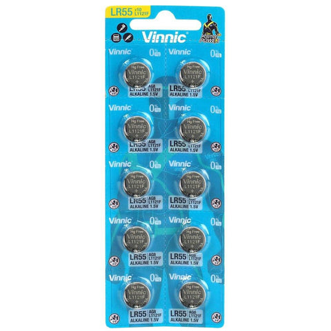 10 Vinnic Alkaline Batteries L1121 G8 Lr55 1.5V Exp 2028 No Mercury NEW