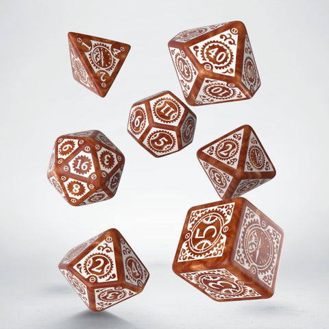 Steampunk Clockwork Caramel And White Dice Set Role Playing Games Q-Workshop NEW