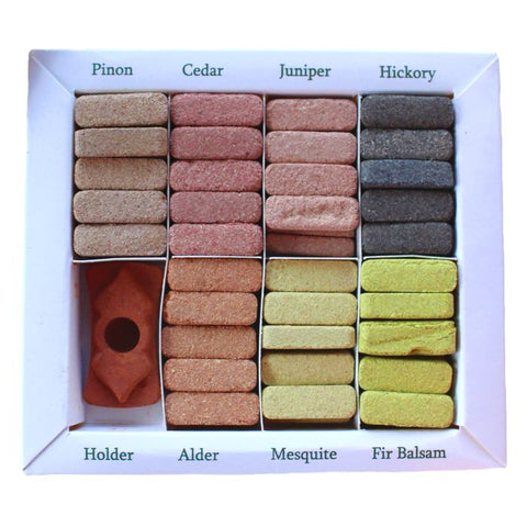 70 Incense Smudge Bricks Display Set with Burner – 7 Scents, Terracotta Holder