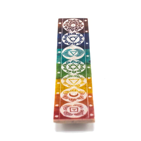 Soapstone Seven Chakra Incense Holder, Stick & Cone Tray, 26cm, Meditation