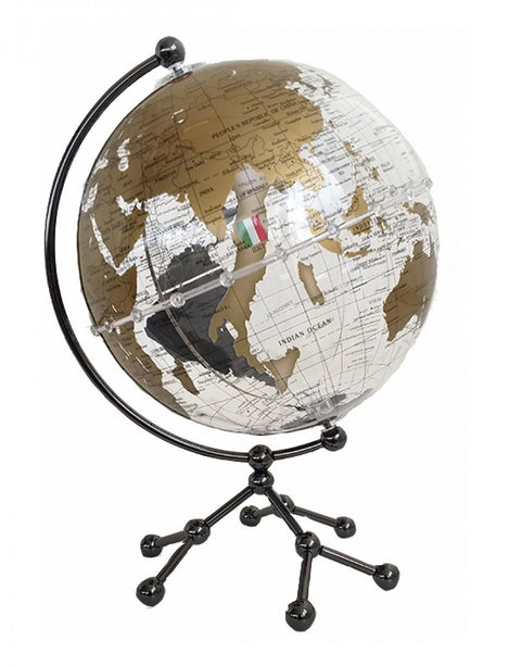 Clear Acrylic Italfama World Globe, Metal Stand, 30cm H, 20cm Dia, Made in Italy