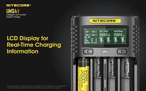 Nitecore Ums4 Intelligent USb Superb Charger Rechargeable Battery Li-Ion/Nimh