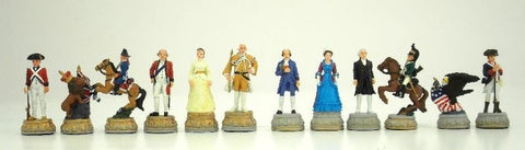 American Revolution Chess Set, Hand-Painted, Elm Board 51cm, Italfama, 7.5cm King