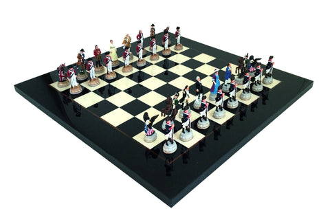 American Revolution Chess Set, Hand-Painted, Elm Board 51cm, Italfama, 7.5cm King