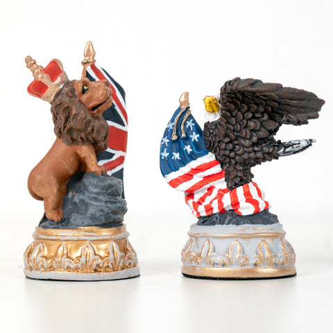 American Revolution Chess Set, Hand-Painted Pewter, Faux Leather Board, Italfama