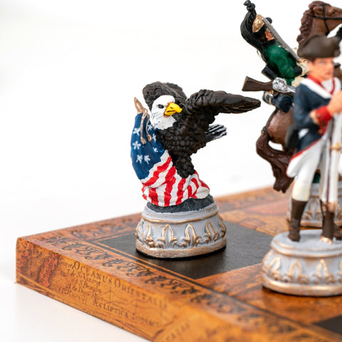 American Revolution Chess Set, Hand-Painted Pewter, Faux Leather Board, Italfama