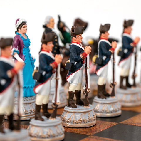 American Revolution Chess Set, Hand-Painted Pewter, Faux Leather Board, Italfama
