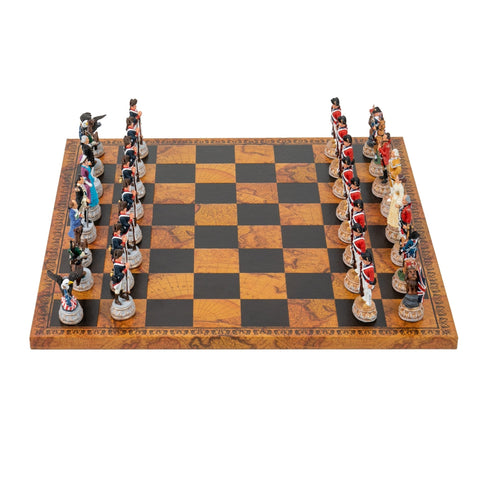 American Revolution Chess Set, Hand-Painted Pewter, Faux Leather Board, Italfama