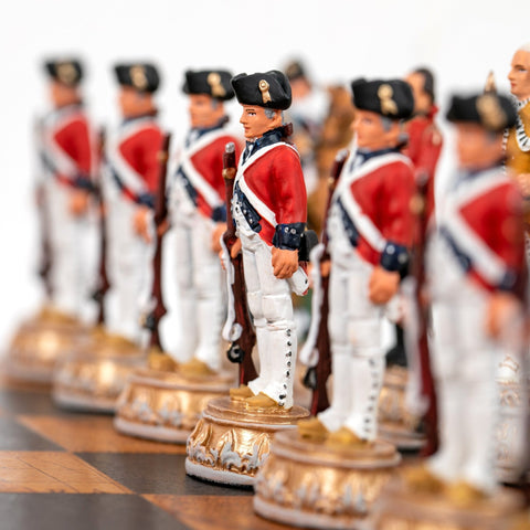 American Revolution Chess Set, Hand-Painted Pewter, Faux Leather Board, Italfama
