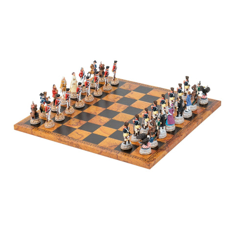 American Revolution Chess Set, Hand-Painted Pewter, Faux Leather Board, Italfama