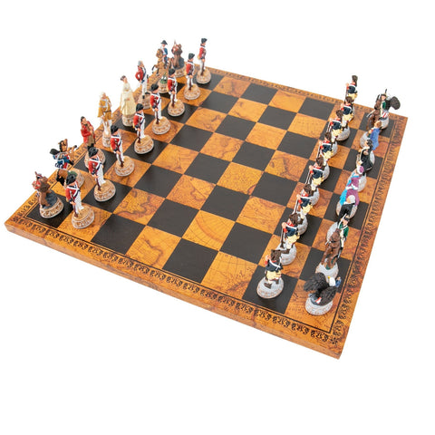 American Revolution Chess Set, Hand-Painted Pewter, Faux Leather Board, Italfama