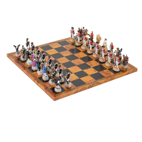 American Revolution Chess Set, Hand-Painted Pewter, Faux Leather Board, Italfama
