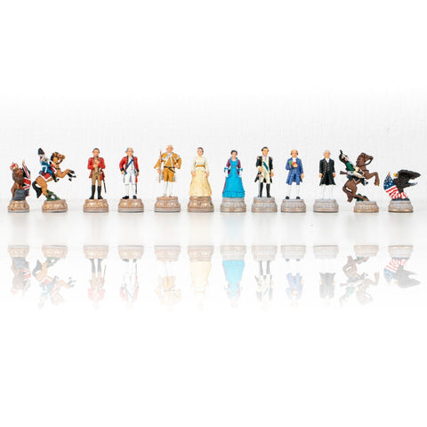 American Revolution Chess Set, Hand-Painted Pewter, Faux Leather Board, Italfama
