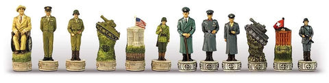 Italfama World War II Chess Set, Hand-Painted Resin, Faux Leather