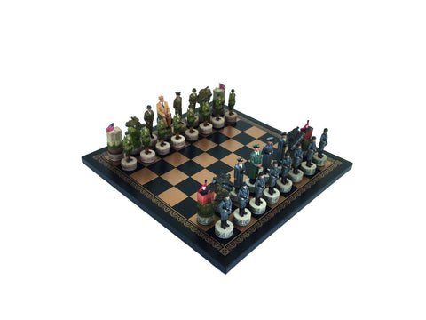 Italfama World War II Chess Set, Hand-Painted Resin, Faux Leather