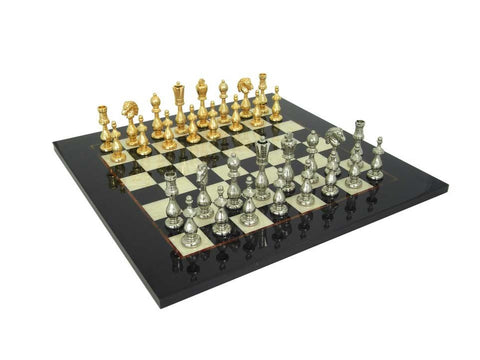 Italfama Arabic-Style Gold-Plated Metal Chess Set with Japanese Maple Board