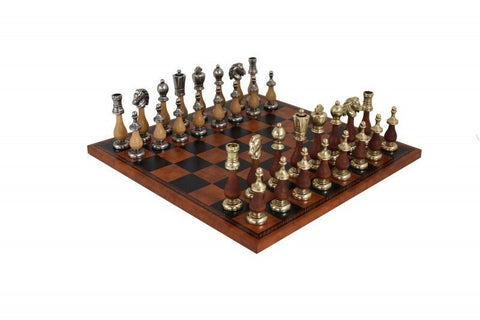 Italfama Arabic Style Chess Set, Metal/Wood Gold Silver, 40cm Faux Leather