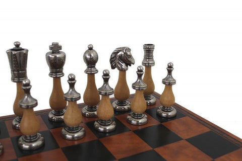 Italfama Arabic Style Chess Set, Metal/Wood Gold Silver, 40cm Faux Leather