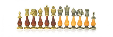 Italfama Arabic Metal & Wood Chess Set, Faux Leather Board 40cm Gold/Silver