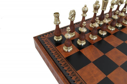 Italfama Italian Chess Set Metal/Wood Leather Board w/ Storage 48cm + Backgammon