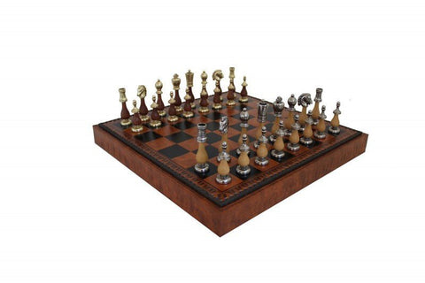 Italfama Italian Chess Set Metal/Wood Leather Board w/ Storage 48cm + Backgammon